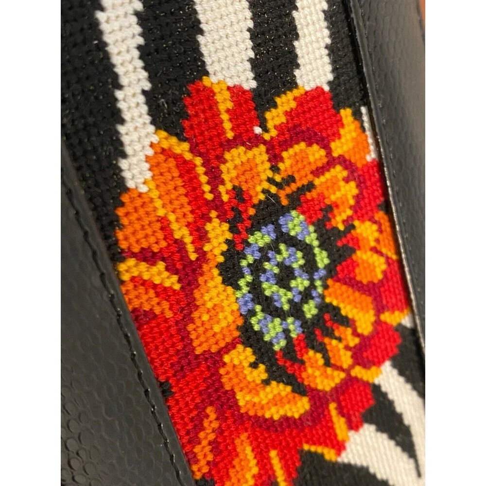 Vtg Floral Needlepoint Locking JEWELRY BOX Hand Stitched Black Zebra Small Lined